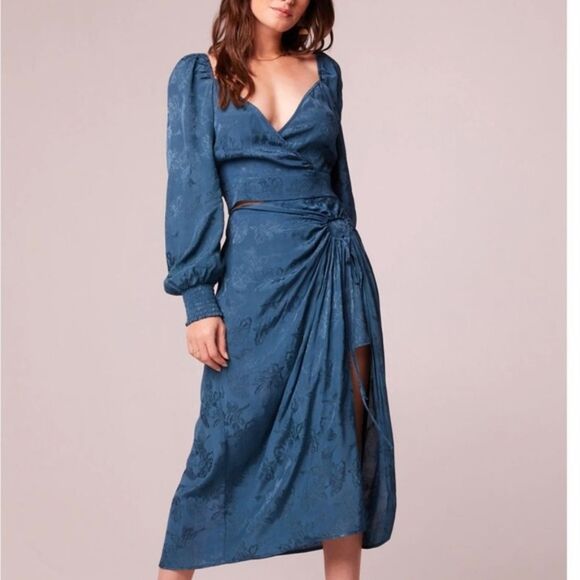 Band of the Free Celene Satin Floral Midi Skirt & Crop Top Set, Small, Teal - Picture 1 of 13